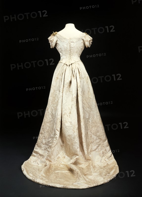 Queen Mary's wedding dress (back view), 1893. Artist: Unknown