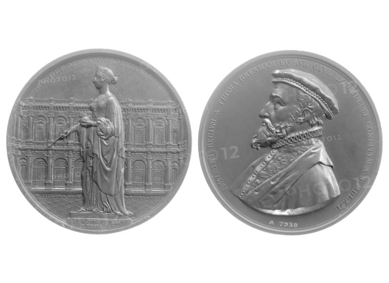 Bronze medallions of Queen Victoria and Sir Thomas Gresham, 1844. Artist: Unknown