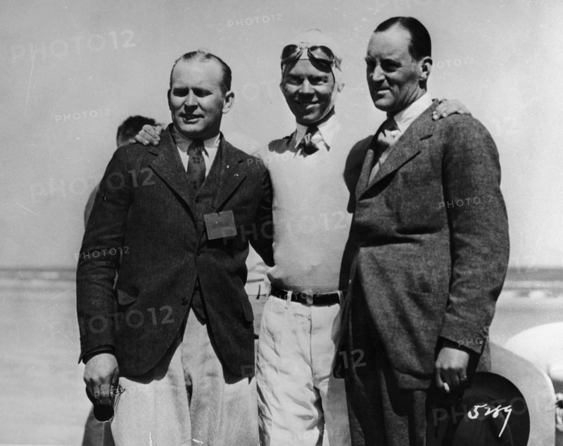 Malcolm Campbell, Frank Lockhart, Ray Keech (right to left) at Daytona, Florida, 1928. Artist: Unknown
