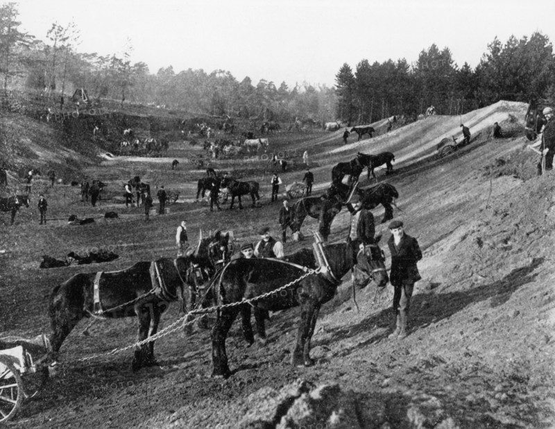 Brooklands motor racing circuit under construction, Surrey, c1906-c1907. Artist: Unknown