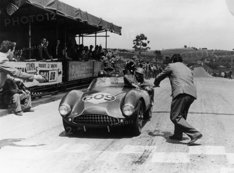 Peter Collins at the wheel of an Aston Martin. Artist: Unknown
