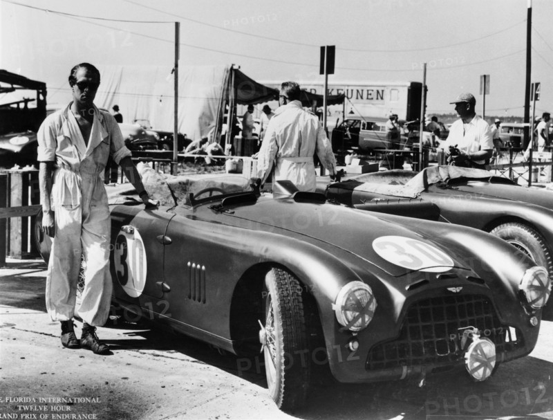 Peter Collins with an Aston Martin, Sebring, Florida, USA, 1950s. Artist: Unknown