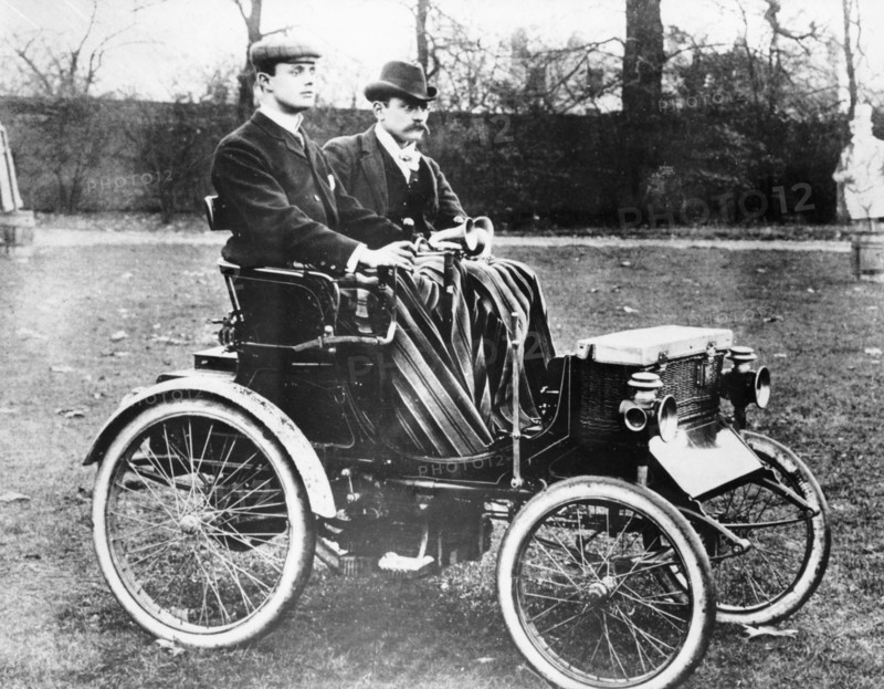 CS Rolls in his 4hp Peugeot Voiturette, c1900. Artist: Unknown