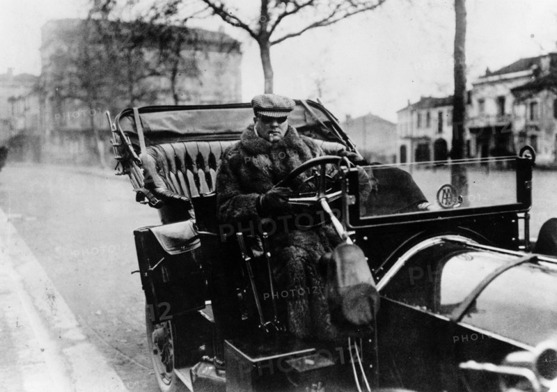 Lord Northcliffe at the wheel of a 1908 135 hp Mercedes, (c1908?). Artist: Unknown
