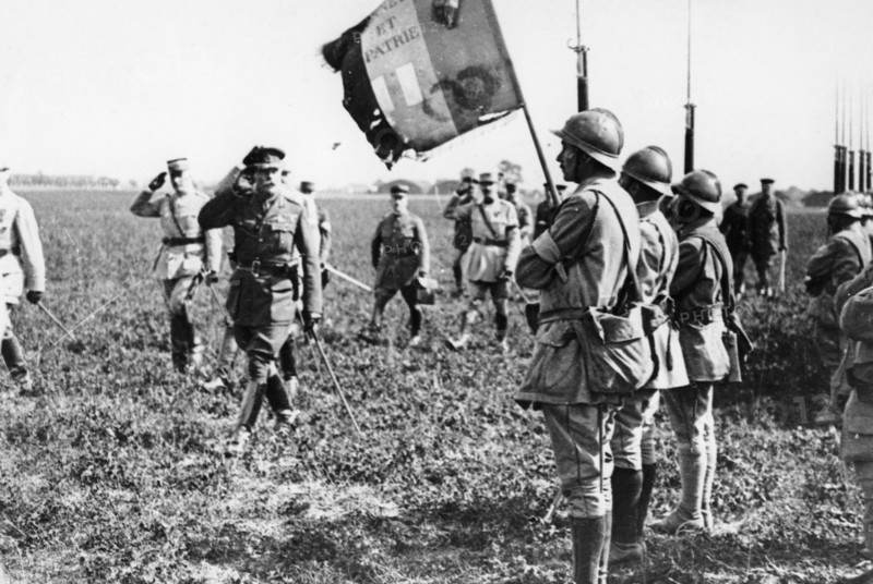Field Marshal Sir Douglas Haig saluting an Infantry flag, WWI, c1914-c1918. Artist: Unknown