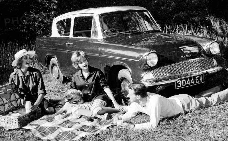 People picnicking with their 1960 Ford Anglia Deluxe, (1960?). Artist: Unknown