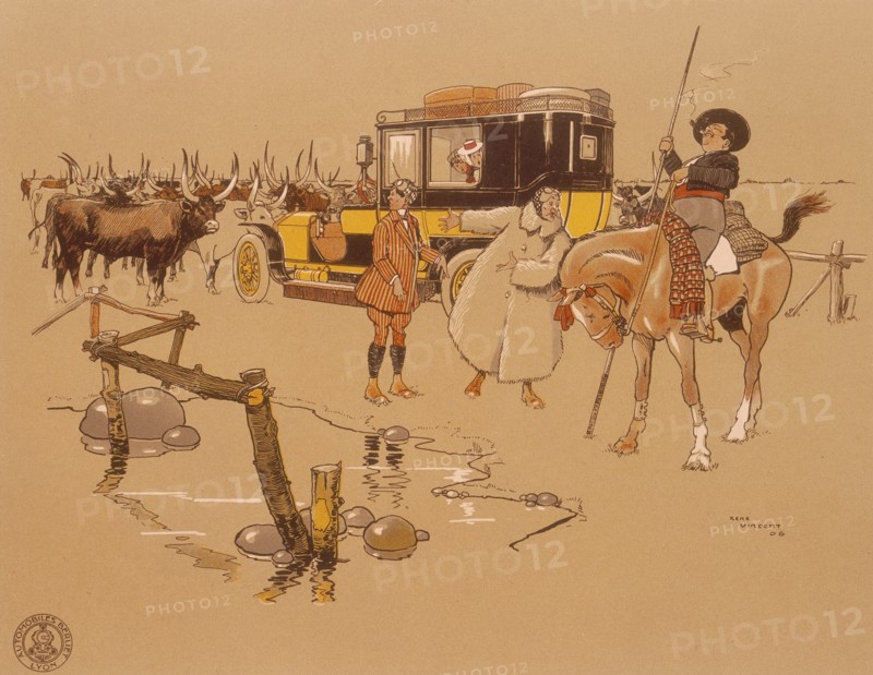 A Berliet car stuck in the middle of cattle, 1906. Artist: Unknown