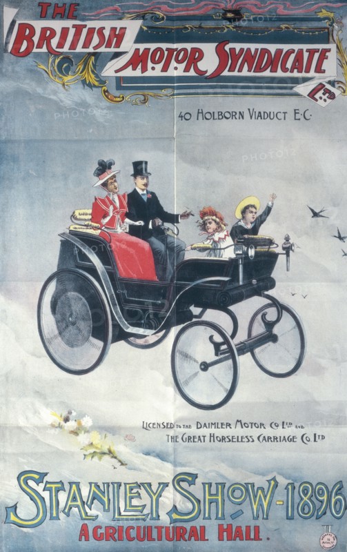 Poster advertising the British Motor Syndicate Stanley Show, 1896. Artist: Unknown
