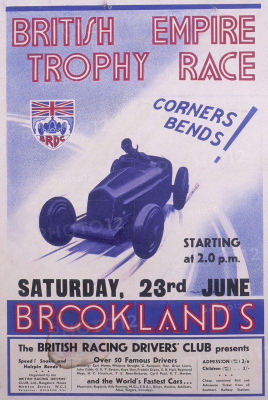 Poster advertising the British Empire Trophy Race, Brooklands, Surrey. Artist: Unknown