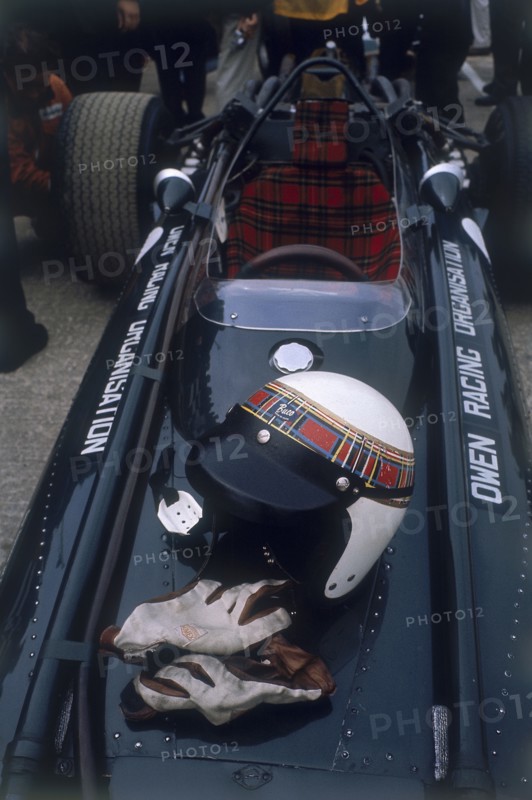 Jackie Stewart's racing helmet and gloves, British Grand Prix, 1967 Artist: Unknown