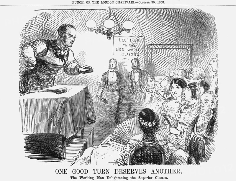 'One Good Turn Deserves Another. The Working Man Enlightening the Superior Classes', 1858. Artist: Unknown