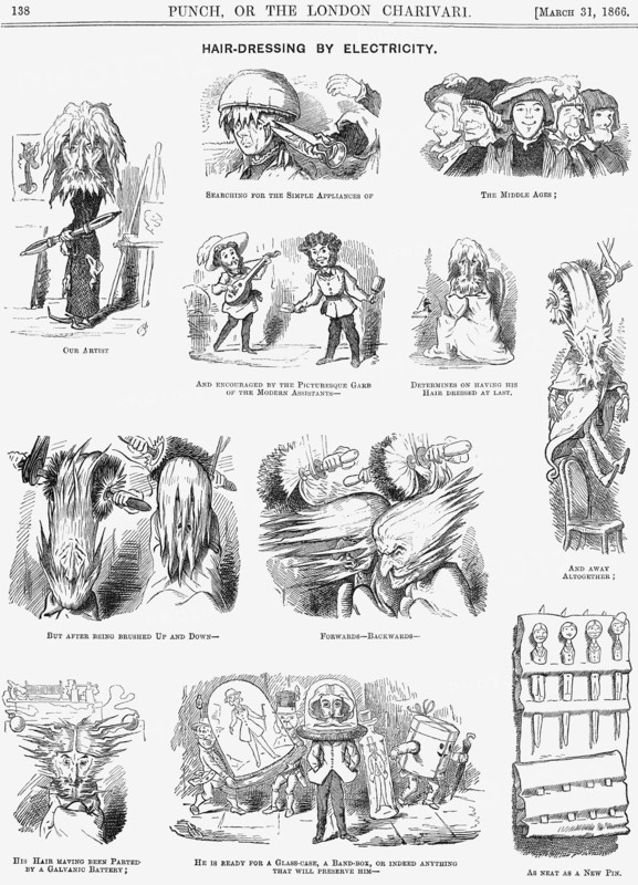 'Hair-Dressing by Electricity', 1866. Artist: Unknown