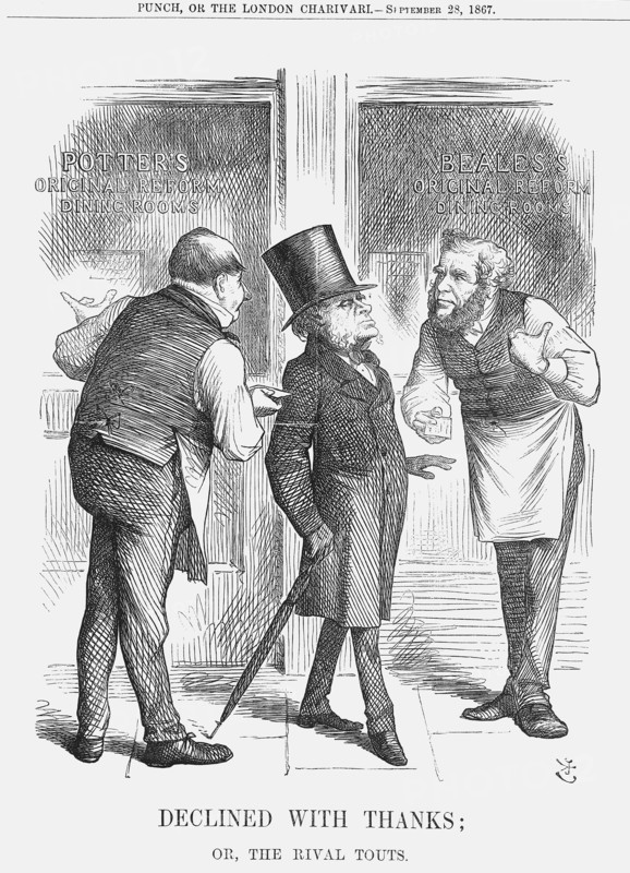 'Declined with Thanks; or The Rival Touts', 1867. Artist: John Tenniel