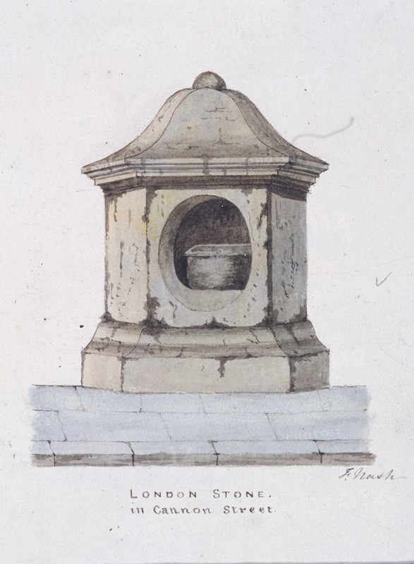 London Stone, Cannon Street, London, c1816. Artist: Frederick Nash