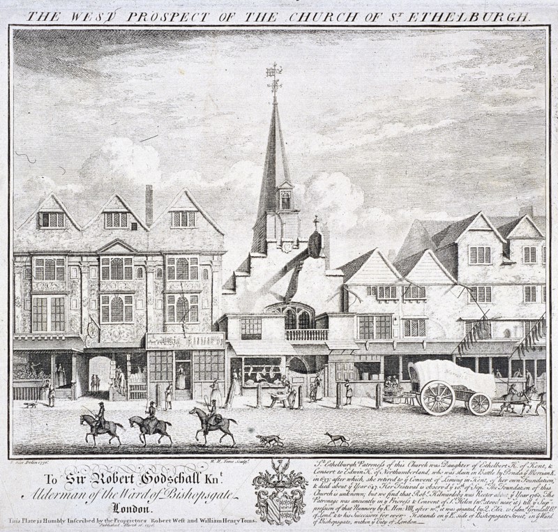 St Ethelburga-the-Virgin within Bishopsgate, London, 1736. Artist: William Henry Toms