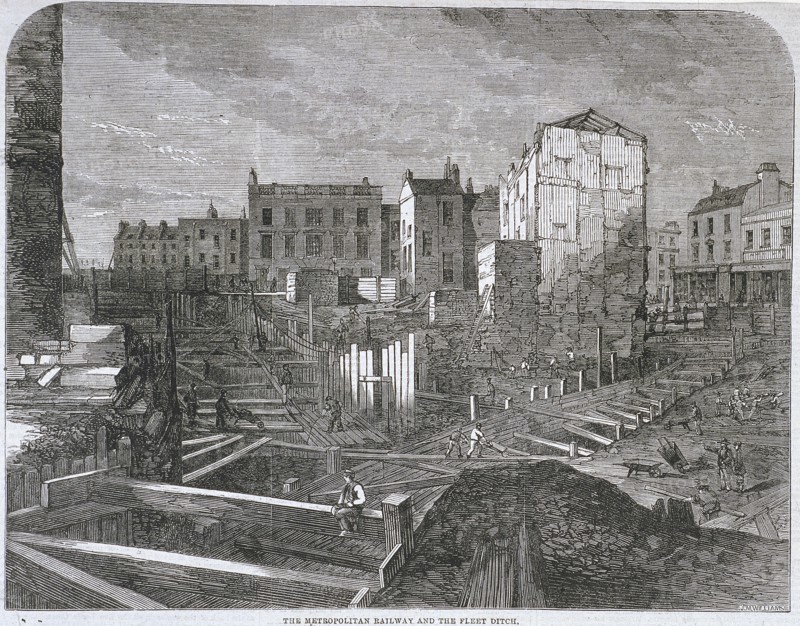 Construction of the Metropolitan Railway and Fleet Ditch, London, 1862. Artist: Anon