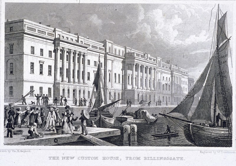 View of Custom House from Billingsgate, London, 1828. Artist: William Tombleson