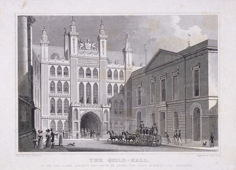 Guildhall, London, 1828. Artist: R Acon