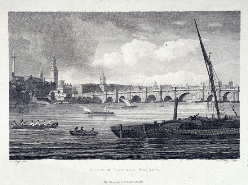 London Bridge (old), London, 1798. Artist: J Dadley
