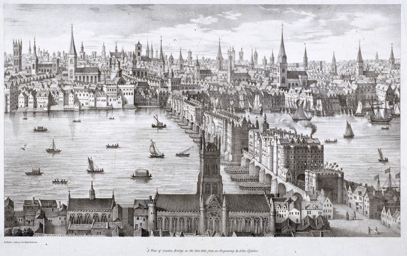 London Bridge (old), London, c1830. Artist: R Martin