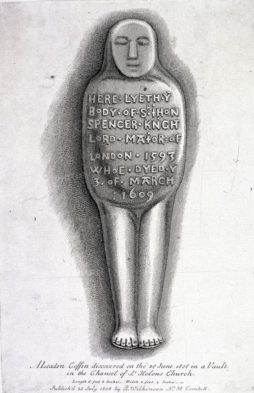 Leaden coffin of Sir John Spencer, St Helen, Bishopsgate, London, 1808. Artist: Anon