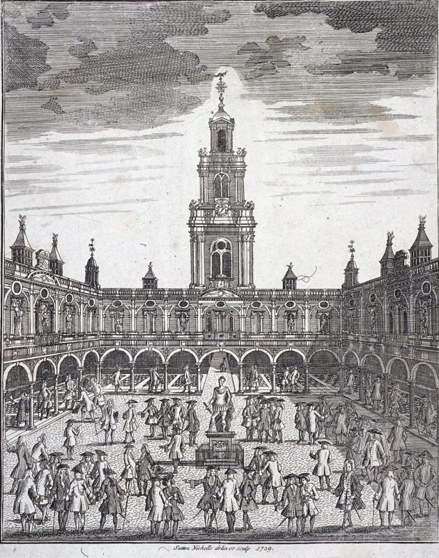 Courtyard of the Royal Exchange (2nd) London, 1729. Artist: Sutton Nicholls