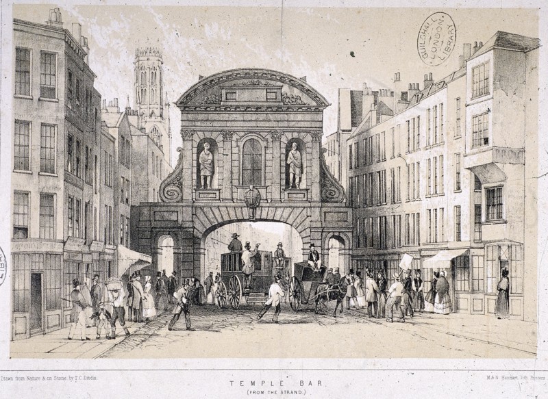 Temple Bar, London, c1845. Artist: M & N Hanhart