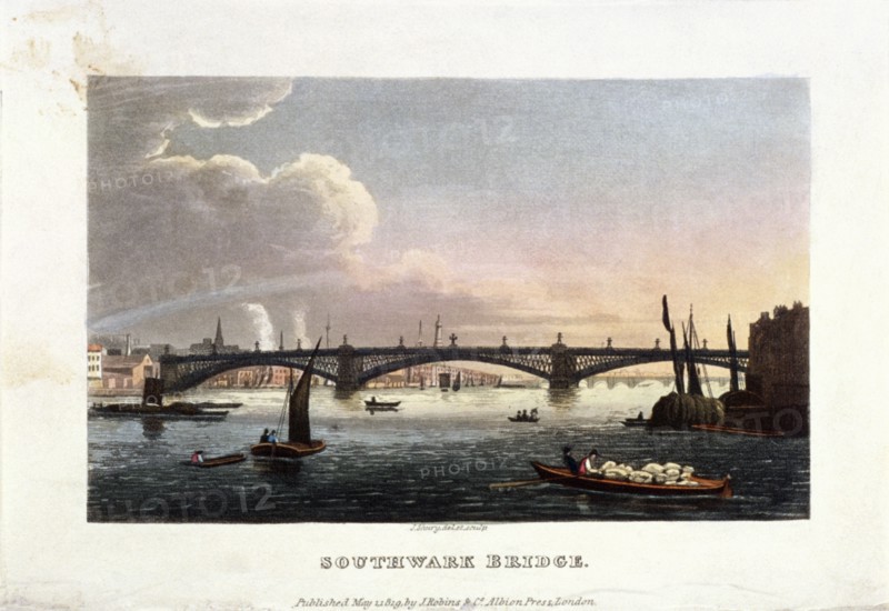 Southwark Bridge, London, 1819. Artist: J Shury