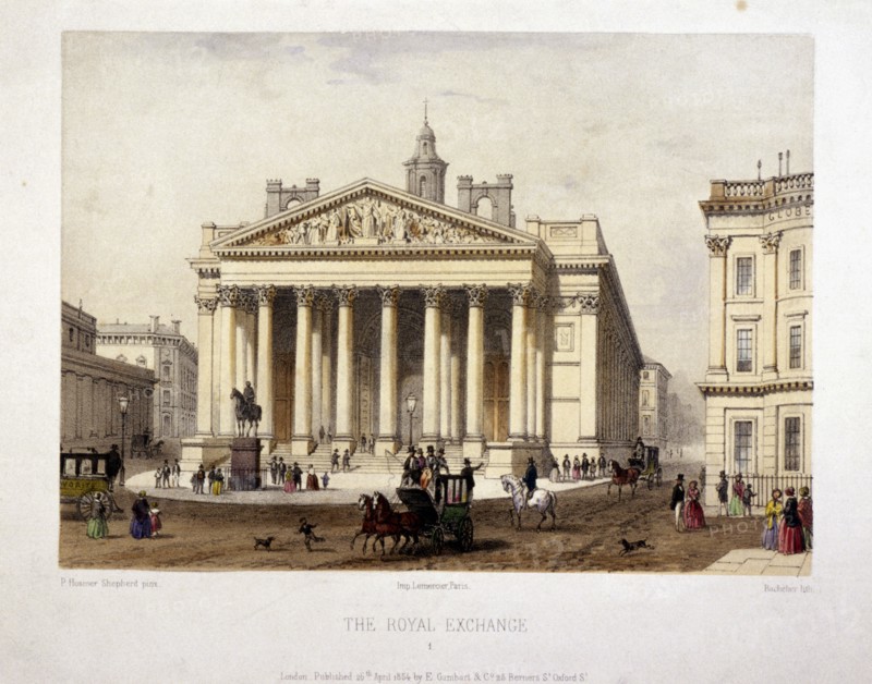 View of the Royal Exchange's west front, London, 1854. Artist: Charles Claude Bachelier