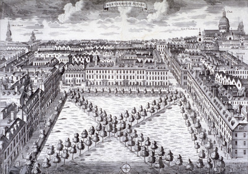 Bird's-eye view of Charterhouse Square, Finsbury, London, c1750. Artist: Sutton Nicholls