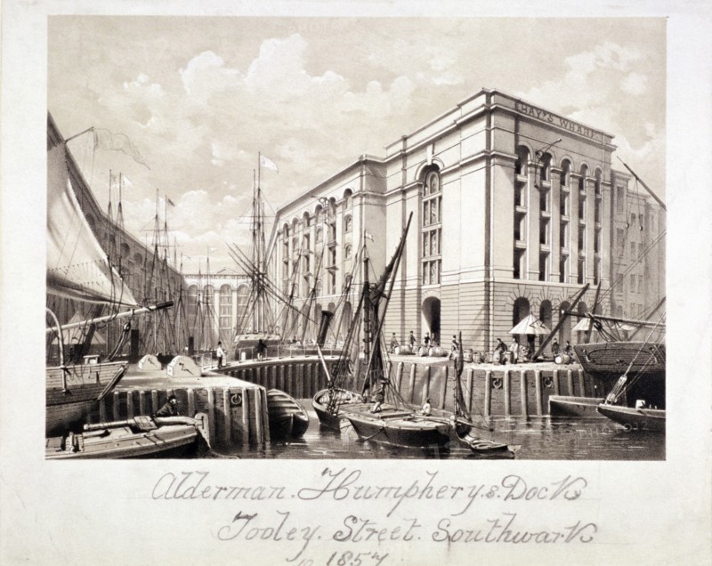 View of John Humphrey's Dock and Hay's Wharf, Tooley Street, Bermondsey, London, 1857. Artist: Anon