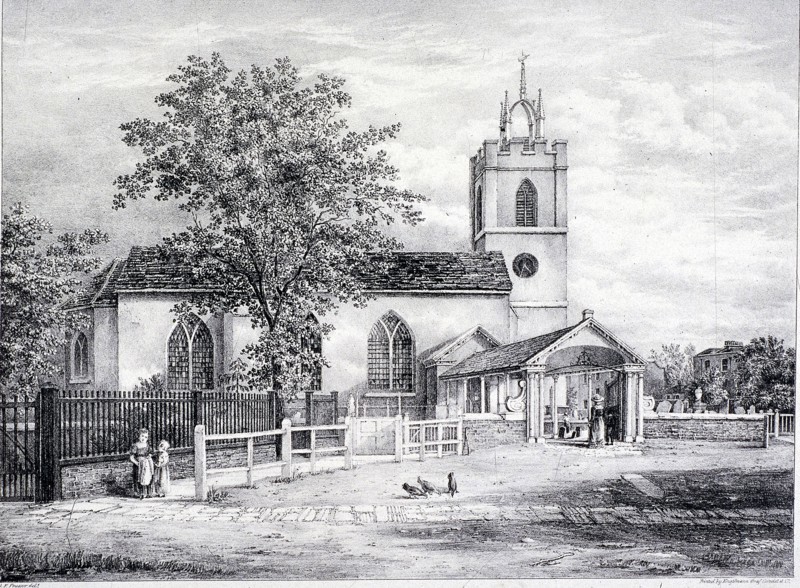 St Giles, Camberwell, London, c1825. Artist: Englemann, Graf and Co