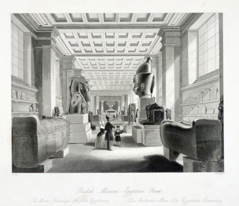 The Egyptian Room, British Museum, Holborn, London, c1840. Artist: William Radclyffe