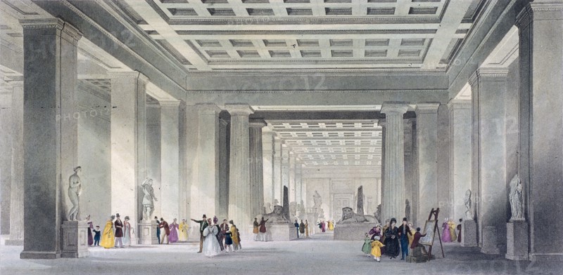 The Grand Central and Egyptian Saloons, British Museum, Holborn, London, c1836. Artist: Robert Sands