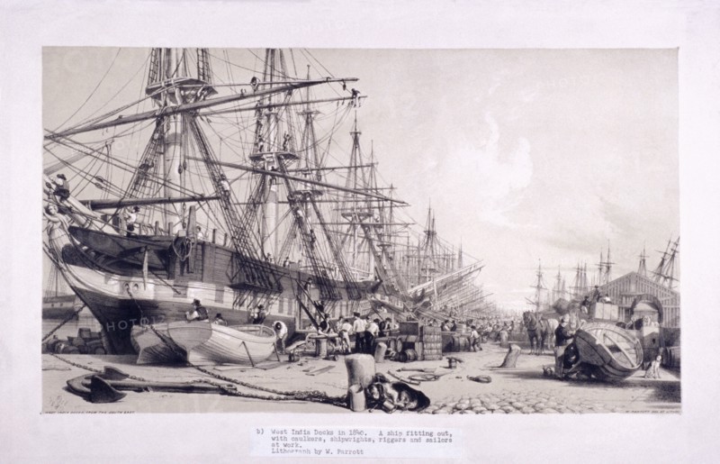 West India Docks, Poplar, London, 1830. Artist: William Parrott