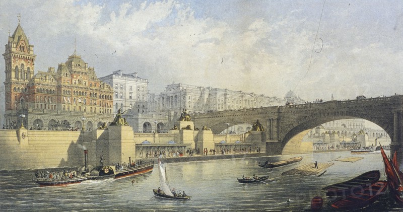 'Thames Embankment - Steam Boat Landing Pier at Waterloo', London, 1864. Artist: RM Bryson