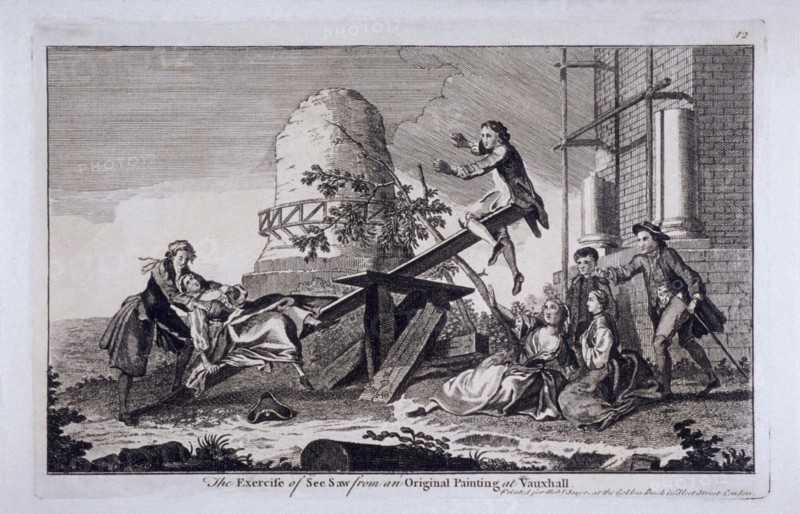 'The Exercise of See Saw', Vauxhall Gardens, Lambeth, London, c1745. Artist: Anon