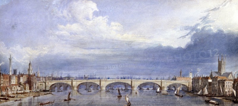 New London Bridge, London, 1829. Artist: Augustus Charles Pugin