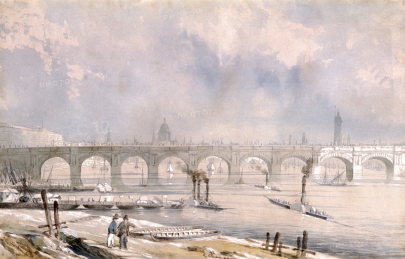 'Waterloo Bridge, looking towards the City', London, 1847. Artist: G Chaumont