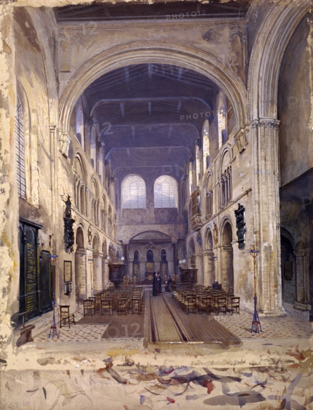 Interior of St Bartholomew's Priory, London, 1880. Artist: John Crowther