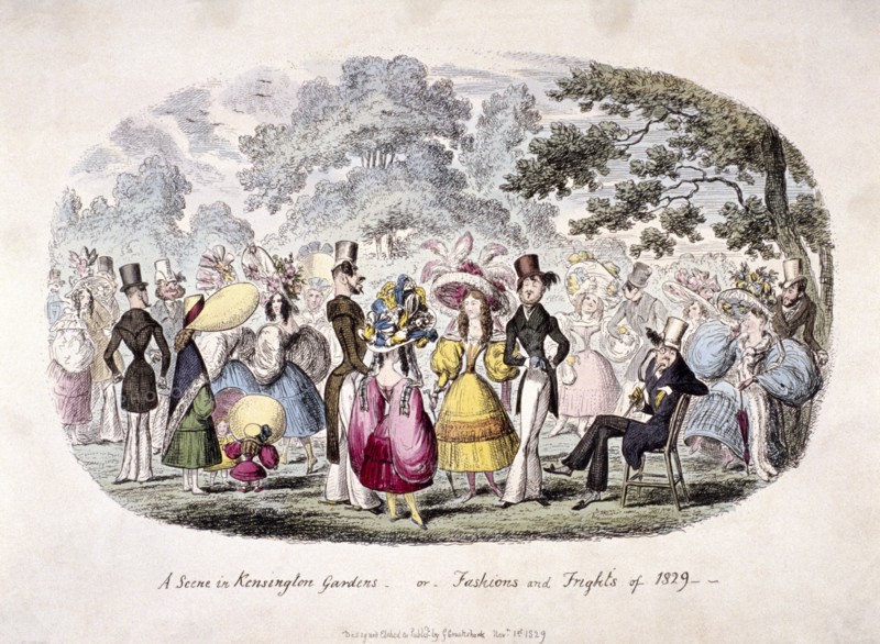 'A scene in Kensington Gardens - or - fashion and frights of 1829'. Artist: George Cruikshank