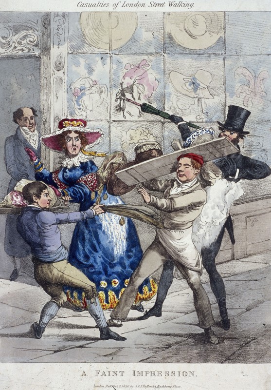 'Casualties of London street walking; a faint impression', London, 1826. Artist: Anon