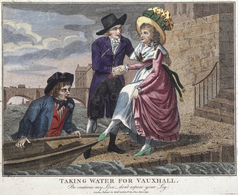 'Taking water for Vauxhall, be careful my love, don't expose your leg', London, 1790. Artist: Anon