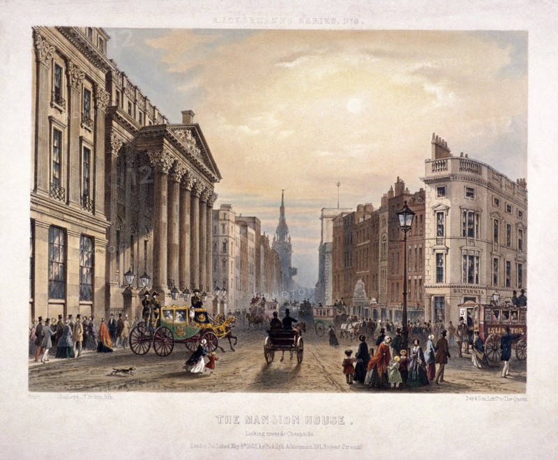 Mansion House and Cheapside, London, 1851. Artist: Thomas Picken