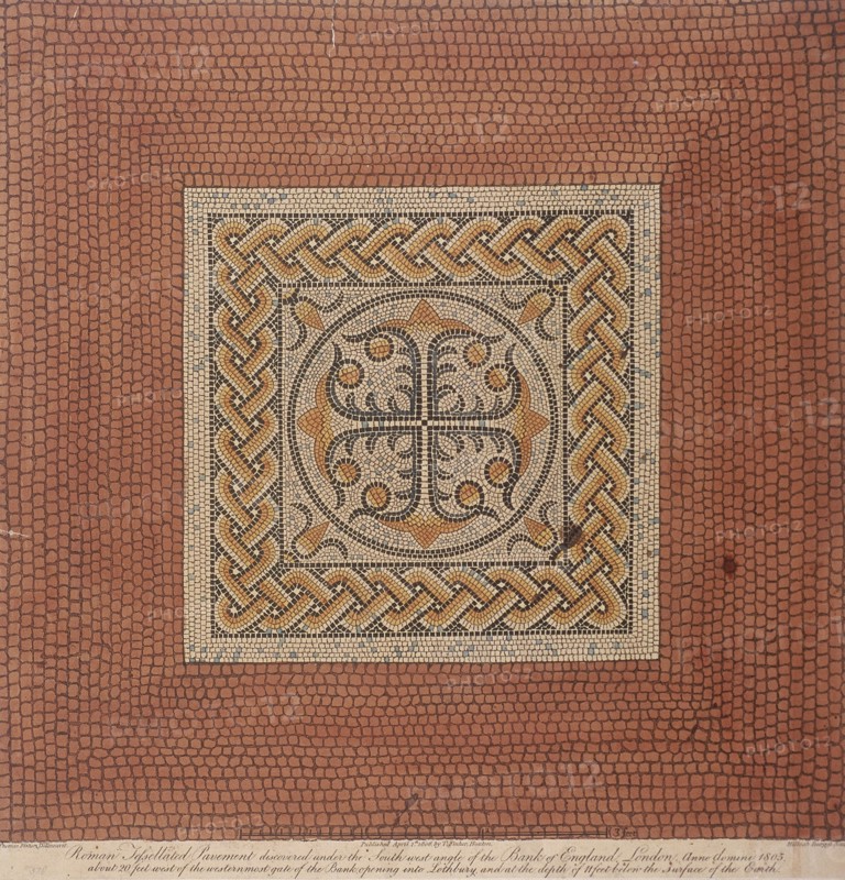 Roman tessellated pavement beneath Bank of England, London, 1806. Artist: Anon