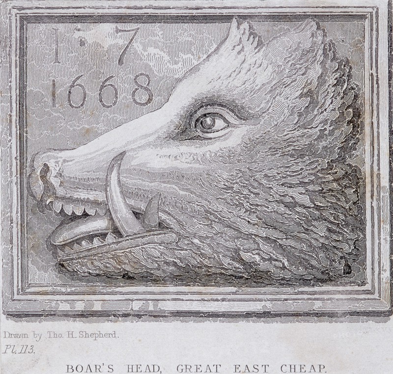 Inn sign from the Boar's Head Tavern, Eastcheap, London, (1850?). Artist: Anon