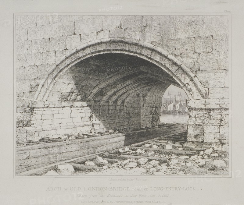 London Bridge (old), 1832. Artist: Edward William Cooke