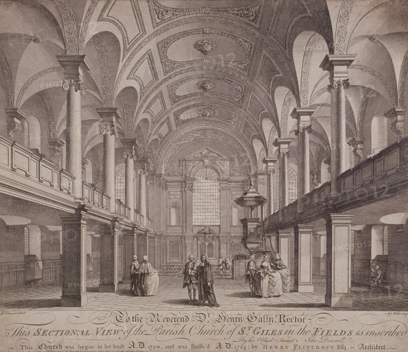 Sectional view of St Giles in the Fields, Holborn, London, 1753. Artist: Anthony Walker
