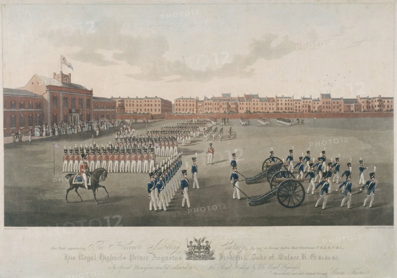 Scene of Honourable Artillery Company, City Road, Finsbury, Islington, London, 1829. Artist: Robert Havell