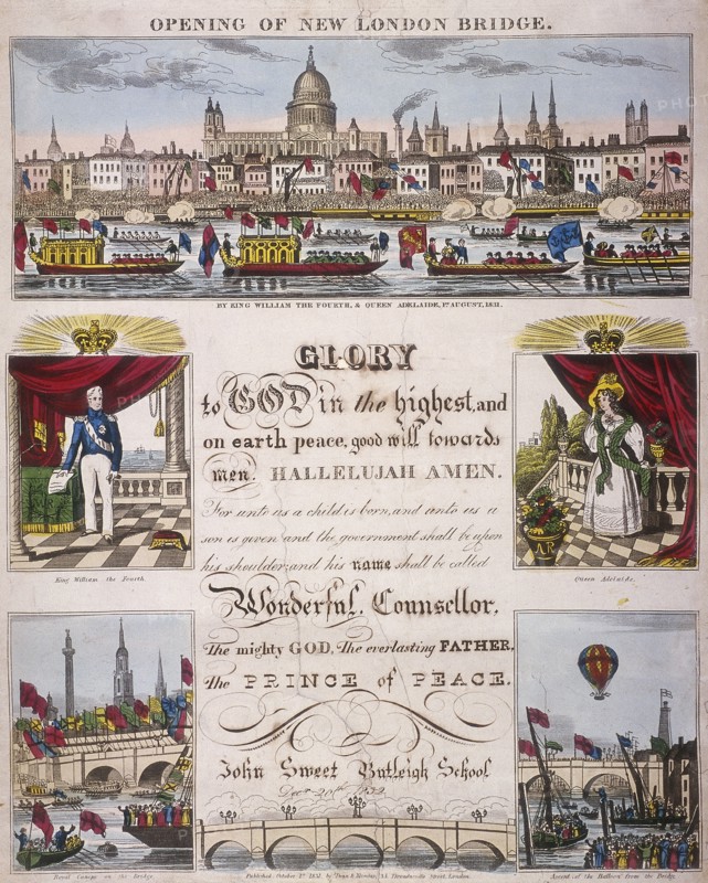 The opening of London Bridge, 1831. Artist: Anon